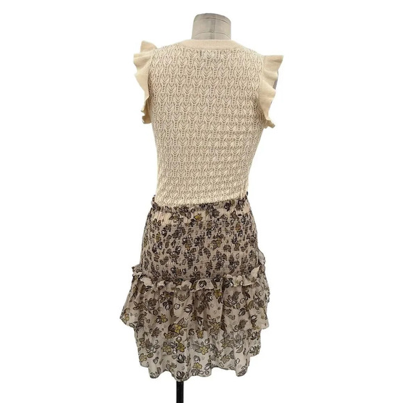 Anthropologie Current Air Dress Mini Sweater Ruffle Crewneck Beige Size Small - Picture 9 of 13